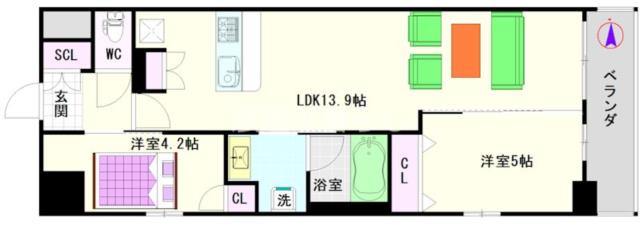 スプランディッド上本町WESTII 401|大阪市天王寺区生玉町(大阪メトロ谷町線谷町九丁目駅)のマンション間取 スプランディッド上本町WESTII 401|大阪市天王寺区生玉町(大阪メトロ谷町線谷町九丁目駅)のマンション間取
