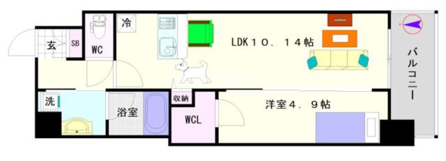 Alivis桜川 201|大阪市浪速区幸町(阪神なんば線桜川駅)のマンション間取 Alivis桜川 201|大阪市浪速区幸町(阪神なんば線桜川駅)のマンション間取