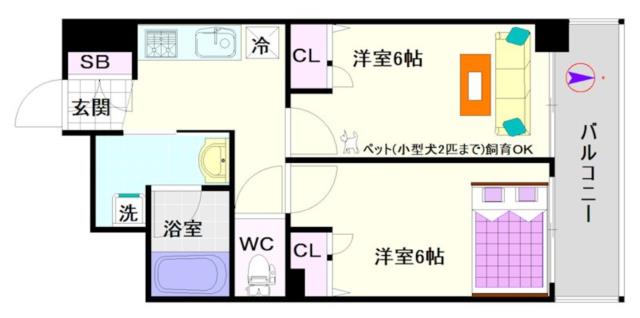 エステムコート難波Vブロード 1009|大阪市浪速区塩草(JR大阪環状線芦原橋駅)の分譲賃貸マンション間取 エステムコート難波Vブロード 1009|大阪市浪速区塩草(JR大阪環状線芦原橋駅)の分譲賃貸マンション間取